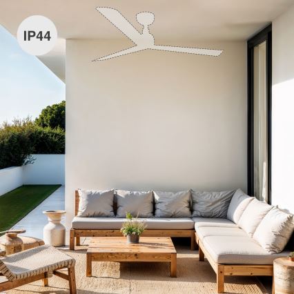 FARO 34361WT-11L - Plafonski ventilator OUTWOOD L 1xE27/15W/230V braon/bela pr. 150 cm Wi-Fi Tuya IP44 + Daljinski upravljač