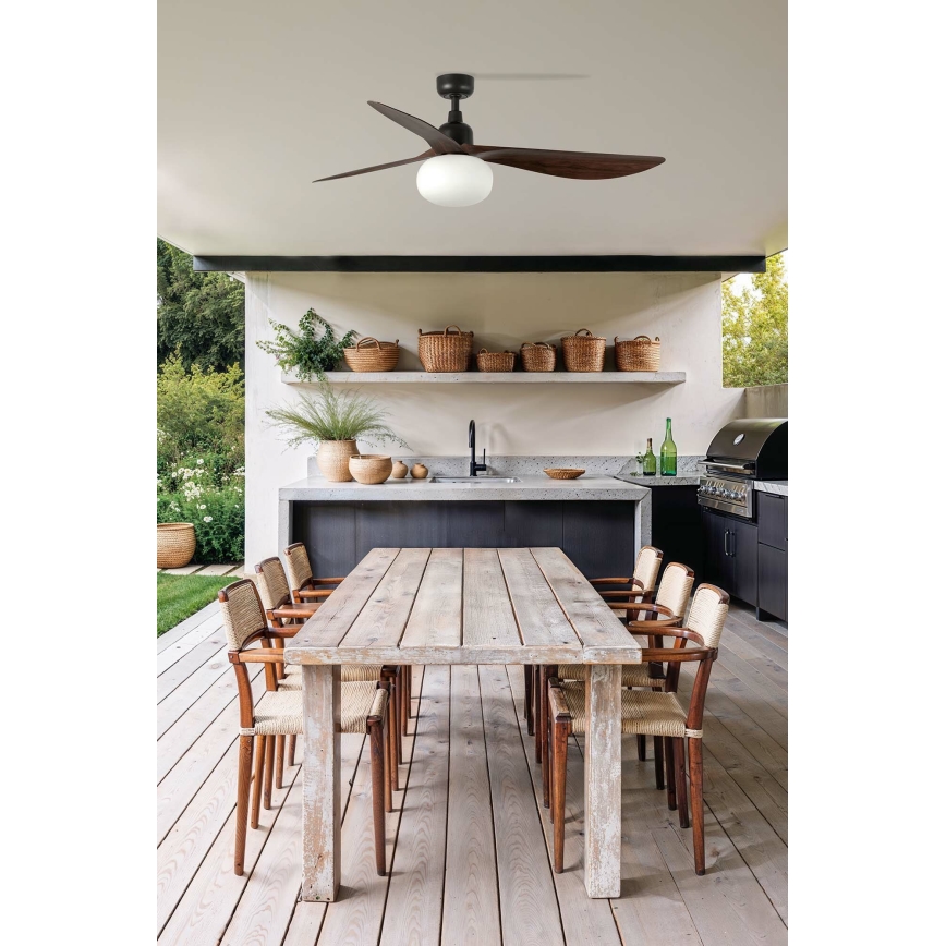 FARO 34362WT-11L - Plafonski ventilator OUTWOOD L 1xE27/15W/230V braon/crno pr. 150 cm Wi-Fi Tuya IP44 + Daljinski upravljač