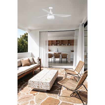 FARO 34363WT-11L - Plafonski ventilator OUTWOOD L 1xE27/15W/230V bela pr. 150 cm Wi-Fi Tuya IP44 + Daljinski upravljač