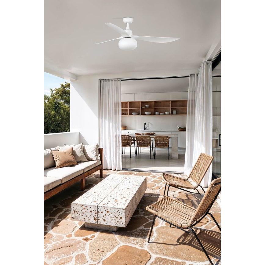 FARO 34363WT-11L - Plafonski ventilator OUTWOOD L 1xE27/15W/230V bela pr. 150 cm Wi-Fi Tuya IP44 + Daljinski upravljač