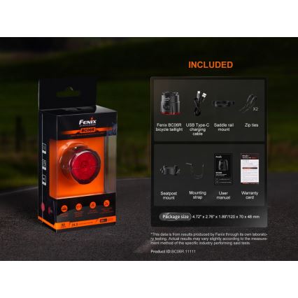 Fenix BC06R - LED Prigušivi punjivi žmigavac za bicikl LED/USB IP66 90 Im 24,5 h