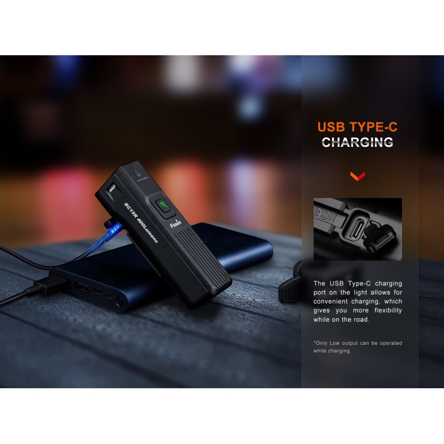 Fenix BC15R - LED Prigušiva punjiva lampa za bicikl LED/USB IP66 400 Im 31,5 h 2600 mAh