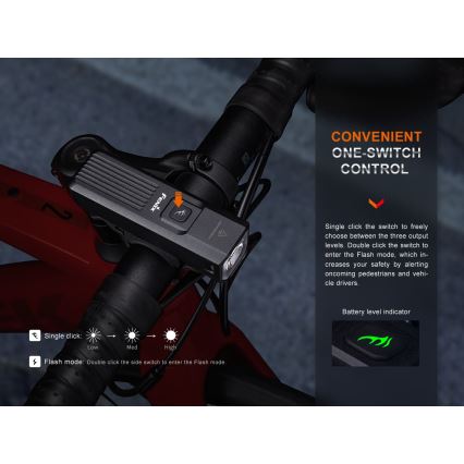 Fenix BC15R - LED Prigušiva punjiva lampa za bicikl LED/USB IP66 400 Im 31,5 h 2600 mAh