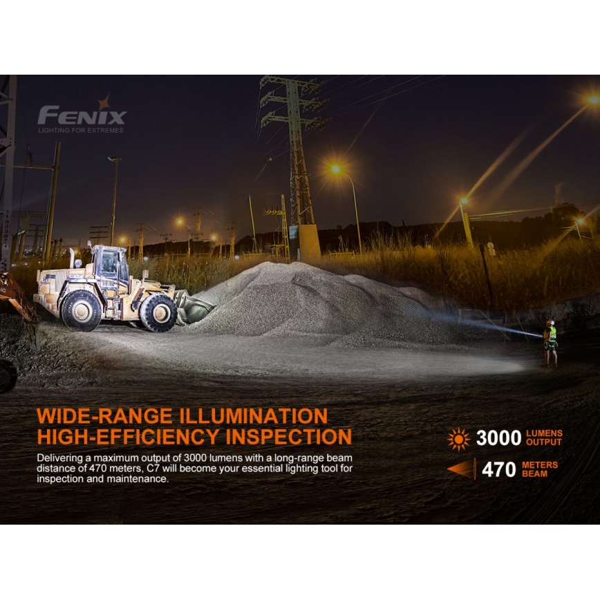 Fenix C7 - LED Prigušiva punjiva baterijska lampa 1xLED/1x21700 IP68 3000 lm 68 h
