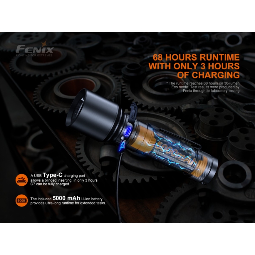 Fenix C7 - LED Prigušiva punjiva baterijska lampa 1xLED/1x21700 IP68 3000 lm 68 h