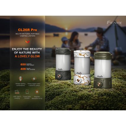 Fenix CL26RPROOLI - LED Prigušiva prenosna punjiva lampa LED/USB IP66 650 lm 408 h zelena