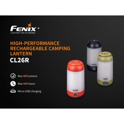Fenix CL26RRED - LED Prigušiva prenosna punjiva lampa LED/USB/2xCR123A IP66 400 Im 400 h 2600 mAh narandžasta