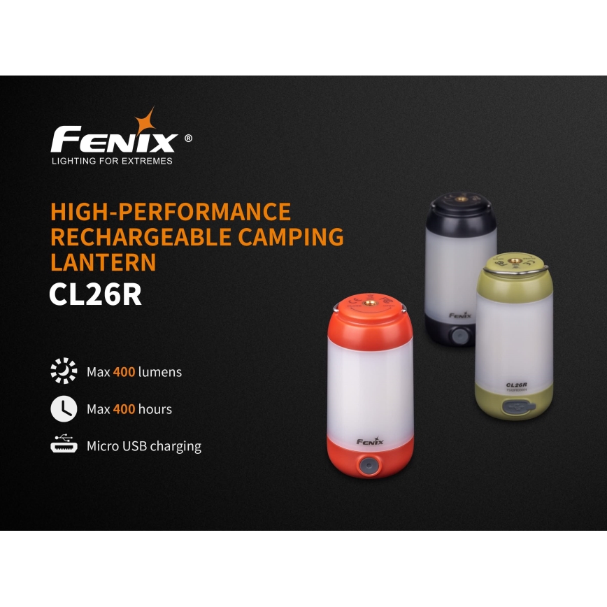 Fenix CL26RRED - LED Prigušiva prenosna punjiva lampa LED/USB/2xCR123A IP66 400 Im 400 h 2600 mAh narandžasta