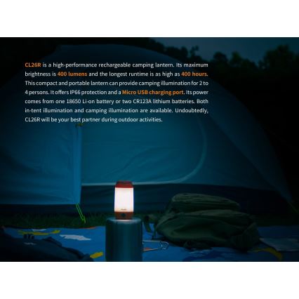 Fenix CL26RRED - LED Prigušiva prenosna punjiva lampa LED/USB/2xCR123A IP66 400 Im 400 h 2600 mAh narandžasta