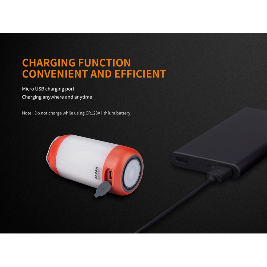 Fenix CL26RRED - LED Prigušiva prenosna punjiva lampa LED/USB/2xCR123A IP66 400 Im 400 h 2600 mAh narandžasta