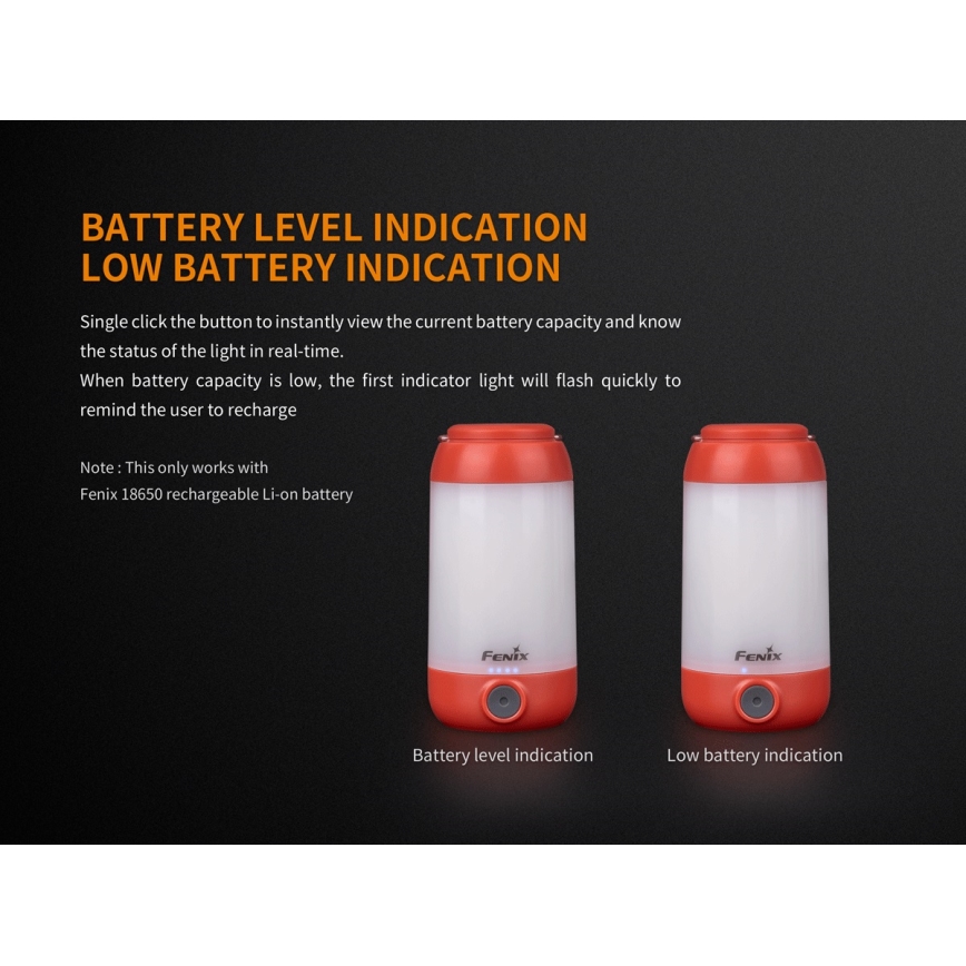 Fenix CL26RRED - LED Prigušiva prenosna punjiva lampa LED/USB/2xCR123A IP66 400 Im 400 h 2600 mAh narandžasta