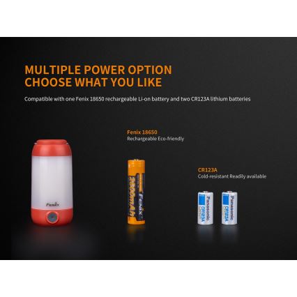 Fenix CL26RRED - LED Prigušiva prenosna punjiva lampa LED/USB/2xCR123A IP66 400 Im 400 h 2600 mAh narandžasta