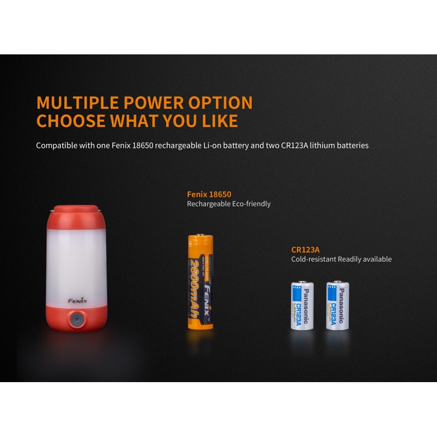 Fenix CL26RRED - LED Prigušiva prenosna punjiva lampa LED/USB/2xCR123A IP66 400 Im 400 h 2600 mAh narandžasta