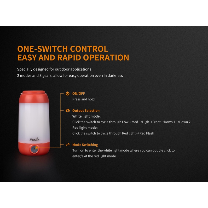 Fenix CL26RRED - LED Prigušiva prenosna punjiva lampa LED/USB/2xCR123A IP66 400 Im 400 h 2600 mAh narandžasta
