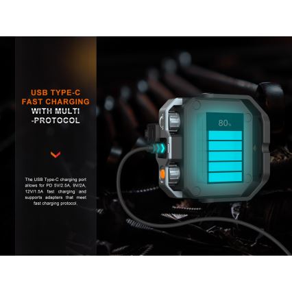 Fenix CL28R - LED Prigušivi punjivi reflektor sa powerbankom LED/USB IP66 2000 Im 360 h 10000 mAh