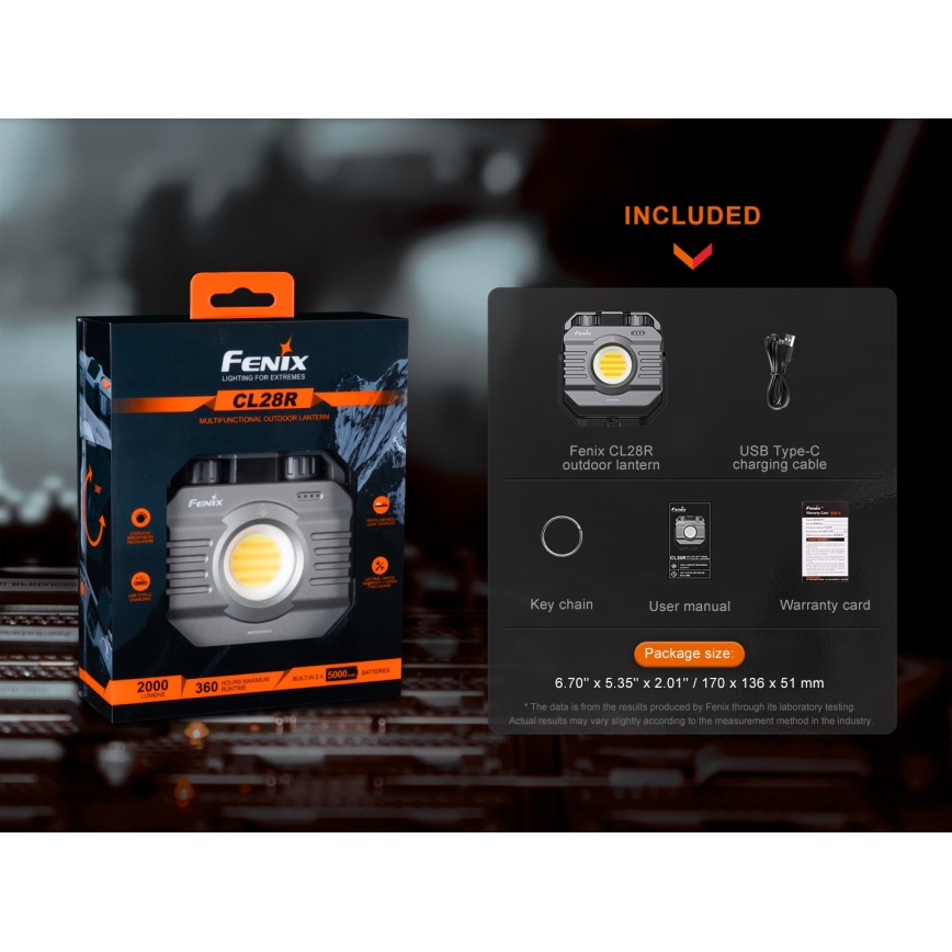 Fenix CL28R - LED Prigušivi punjivi reflektor sa powerbankom LED/USB IP66 2000 Im 360 h 10000 mAh