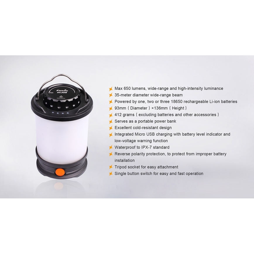 Fenix CL30R - LED Prenosna punjiva lampa LED/USB IPX7 650 Im 300 h