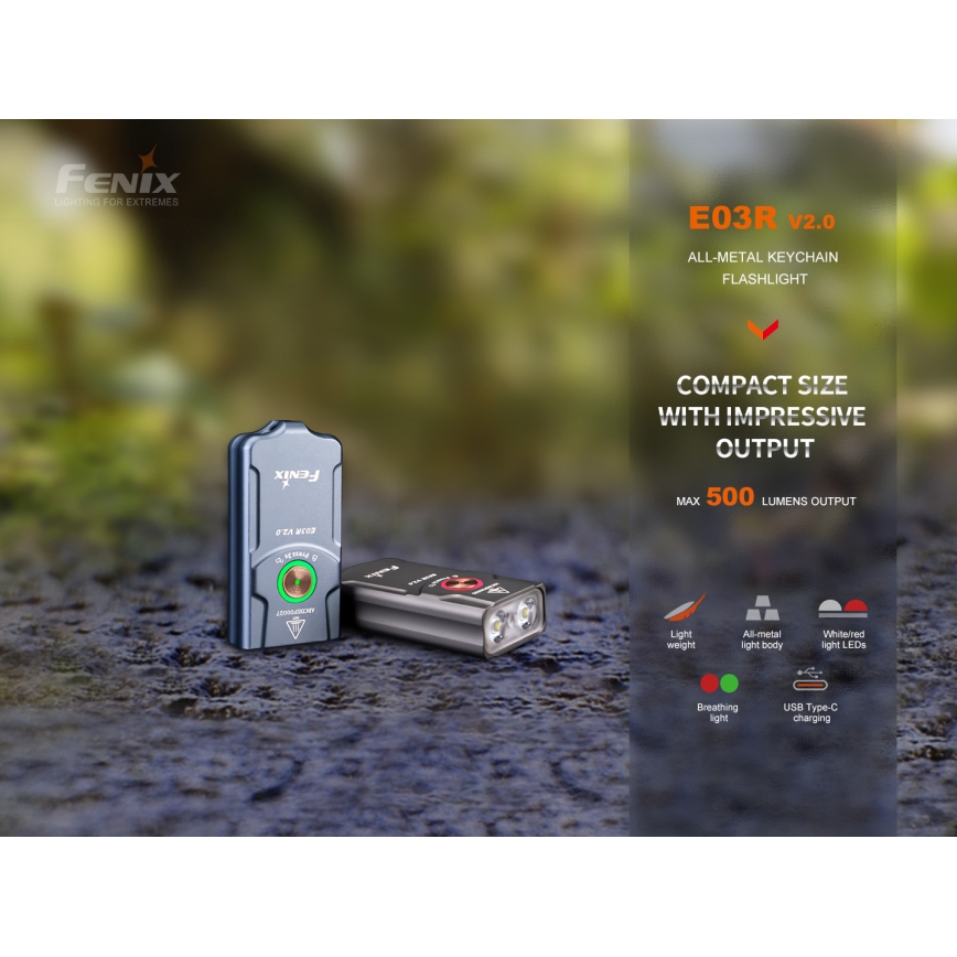 Fenix E03RV20BLU - LED punjiva baterijska lampa LED/USB IP66 500 lm 30 h