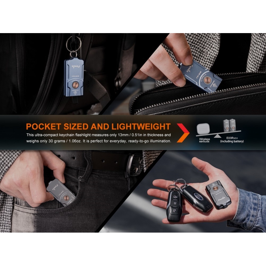Fenix E03RV20BLU - LED punjiva baterijska lampa LED/USB IP66 500 lm 30 h