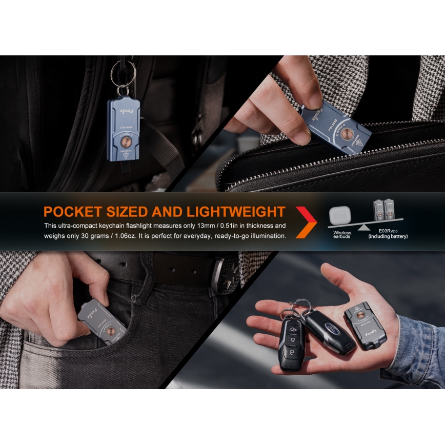 Fenix E03RV20GREY - LED punjiva baterijska lampa LED/USB IP66 500 Im 30 h 400 mAh