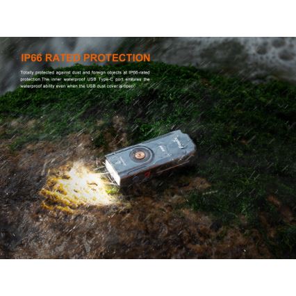Fenix E06RGRY - LED Prigušiva punjiva baterijska lampa LED/USB IP66 700 Im 60 h sivo