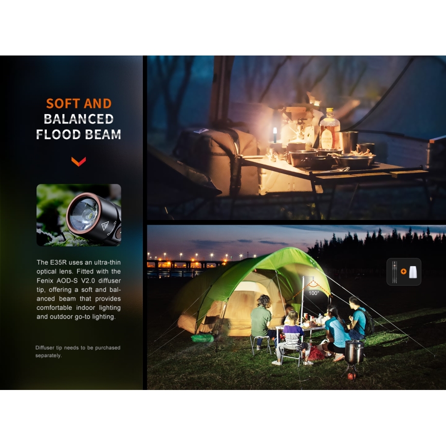 Fenix E35RSETAODS - LED Prigušiva punjiva baterijska lampa LED/USB IP68 3100 lm 69 h + difuzor 26,5mm