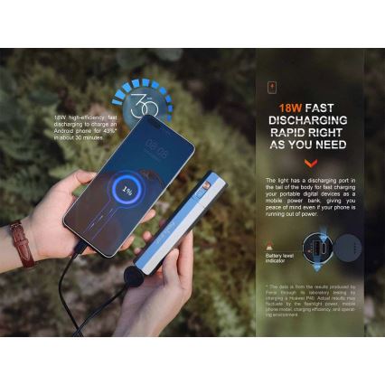Fenix ECPBLCK - LED punjiva baterijska lampa sa powerbankom USB IP68 1600 Im 504 h 5000 mAh crno