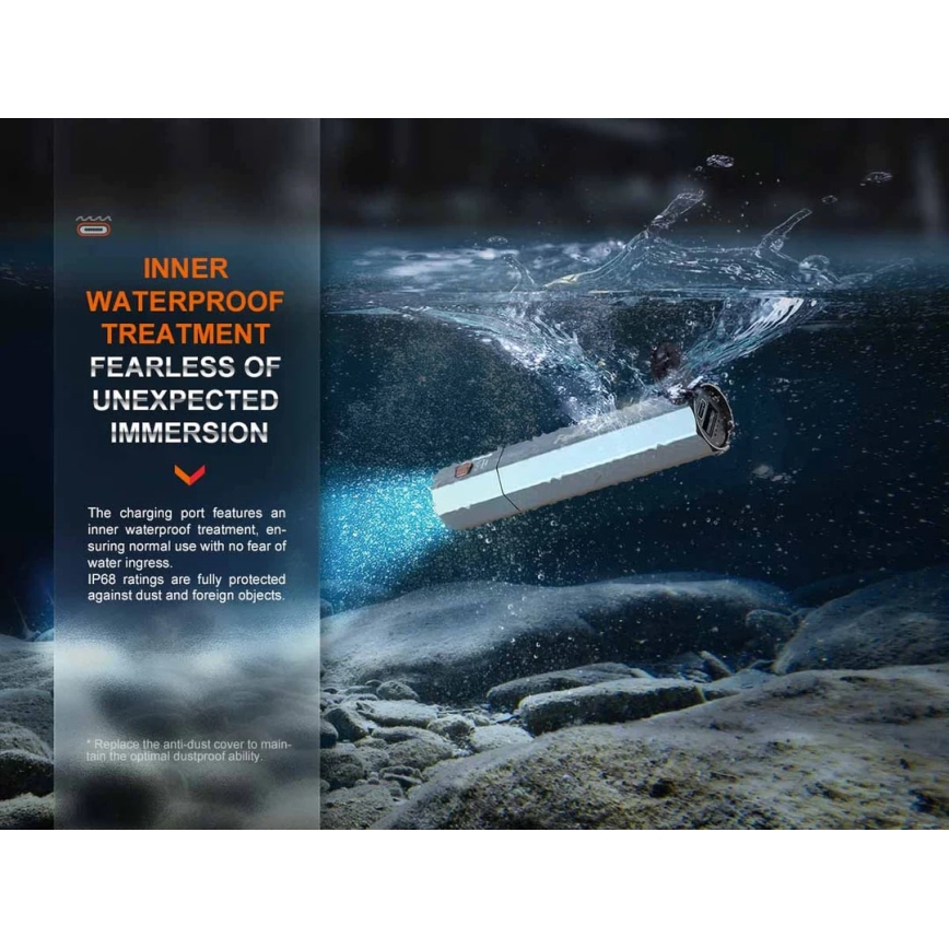 Fenix ECPBLCK - LED punjiva baterijska lampa sa powerbankom USB IP68 1600 Im 504 h 5000 mAh crno
