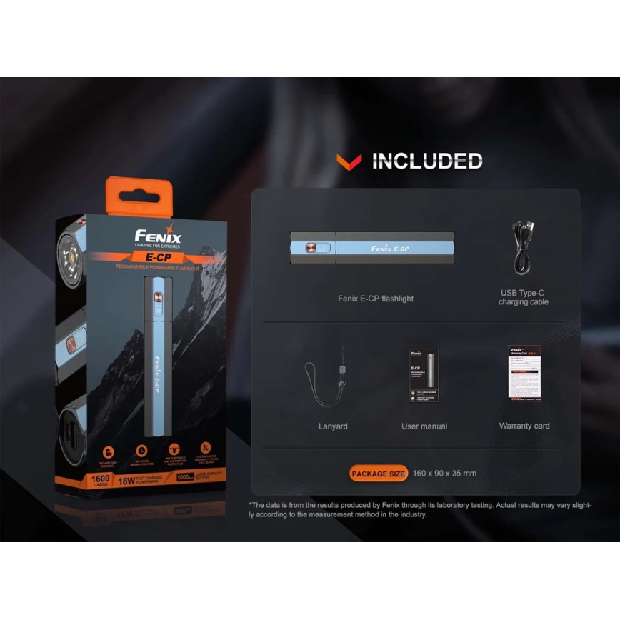 Fenix ECPBLCK - LED punjiva baterijska lampa sa powerbankom USB IP68 1600 Im 504 h 5000 mAh crno
