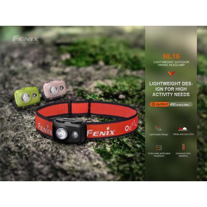 Fenix HL16V2BLK - LED Čeona lampa LED/3xAAA IP66 450 lm 200 h crno/narandžasta
