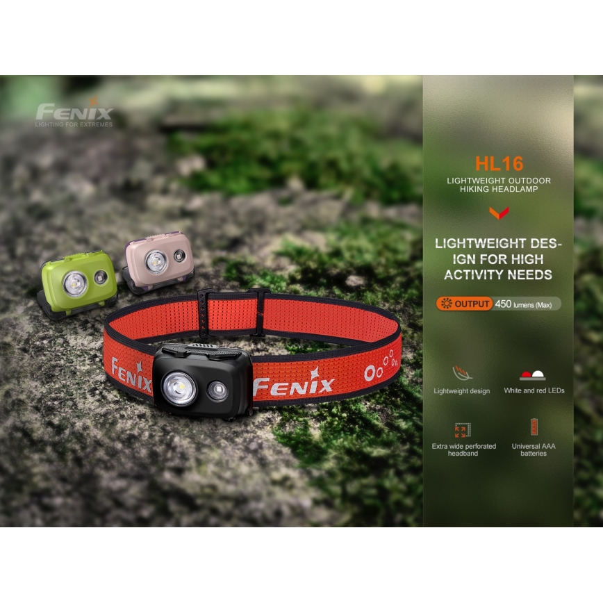 Fenix HL16V2BLK - LED Čeona lampa LED/3xAAA IP66 450 lm 200 h crno/narandžasta