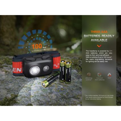 Fenix HL16V2BLK - LED Čeona lampa LED/3xAAA IP66 450 lm 200 h crno/narandžasta