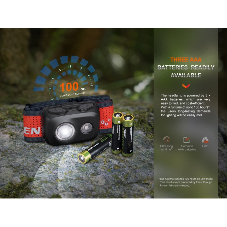 Fenix HL16V2BLK - LED Čeona lampa LED/3xAAA IP66 450 lm 200 h crno/narandžasta