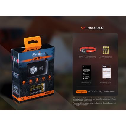 Fenix HL16V2BLK - LED Čeona lampa LED/3xAAA IP66 450 lm 200 h crno/narandžasta
