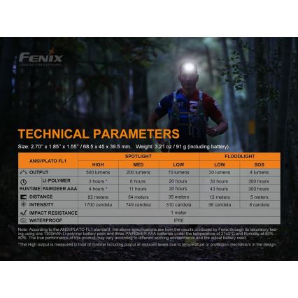 Fenix HL18RTRAIL - LED Punjiva čeona svjetiljka LED/3xAAA IP66 500 lm 300 h