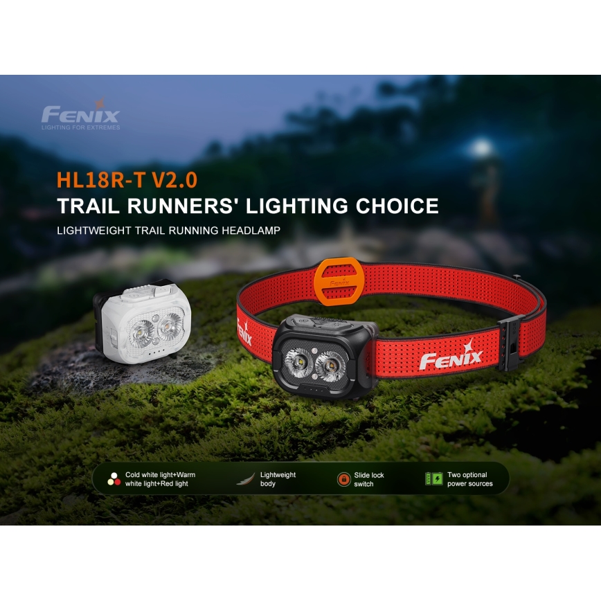 Fenix HL18RTV20BLC - LED Prigušiva punjiva čeona lampa LED/USB IP66 800 lm 160 h crno/narandžasta