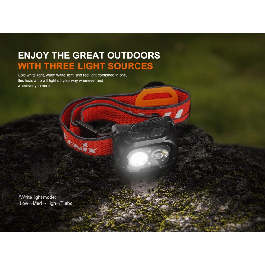 Fenix HL18RTV20BLC - LED Prigušiva punjiva čeona lampa LED/USB IP66 800 lm 160 h crno/narandžasta