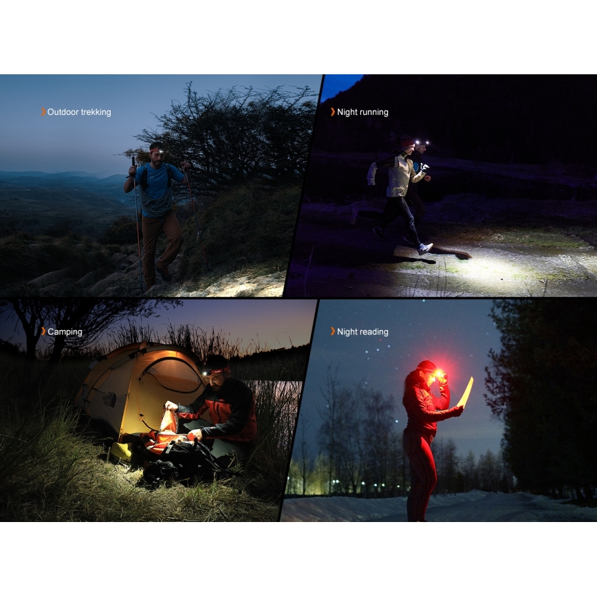 Fenix HL18RTV20BLC - LED Prigušiva punjiva čeona lampa LED/USB IP66 800 lm 160 h crno/narandžasta