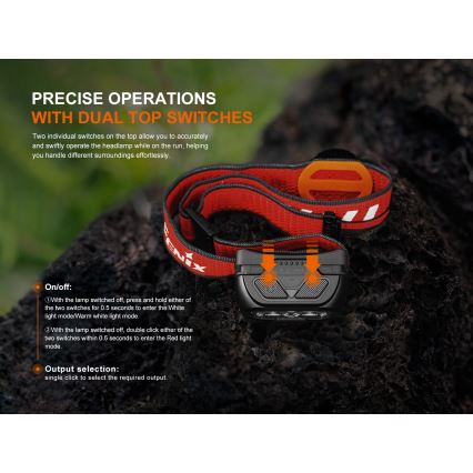 Fenix HL18RTV20BLC - LED Prigušiva punjiva čeona lampa LED/USB IP66 800 lm 160 h crno/narandžasta