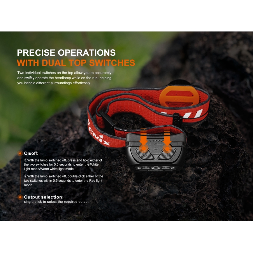Fenix HL18RTV20BLC - LED Prigušiva punjiva čeona lampa LED/USB IP66 800 lm 160 h crno/narandžasta