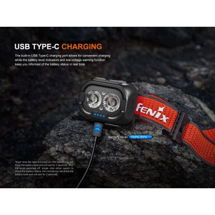Fenix HL18RTV20BLC - LED Prigušiva punjiva čeona lampa LED/USB IP66 800 lm 160 h crno/narandžasta