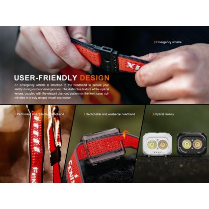 Fenix HL18RTV20BLC - LED Prigušiva punjiva čeona lampa LED/USB IP66 800 lm 160 h crno/narandžasta