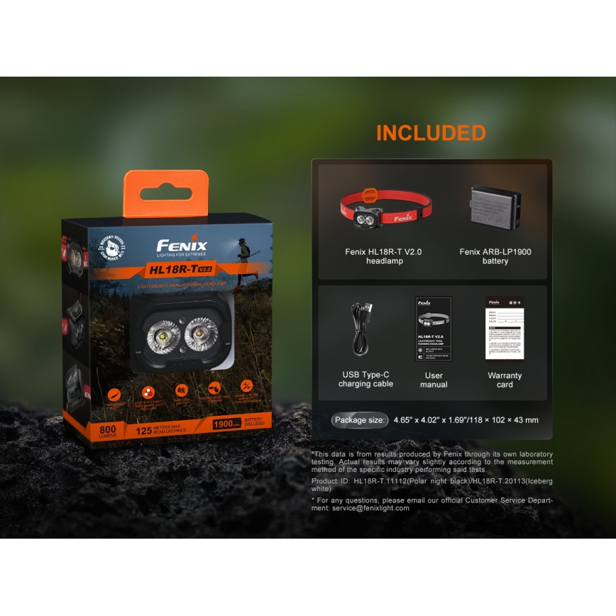 Fenix HL18RTV20BLC - LED Prigušiva punjiva čeona lampa LED/USB IP66 800 lm 160 h crno/narandžasta
