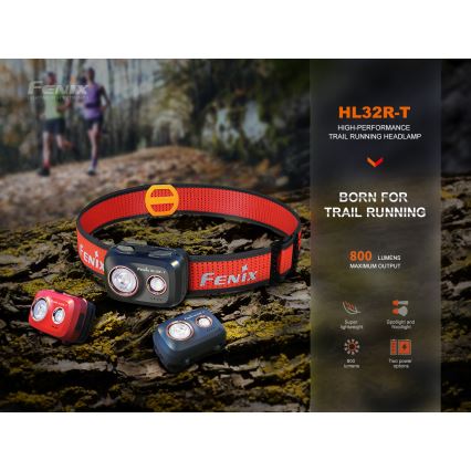 Fenix HL32RTBLCK - LED Punjiva čeona lampa LED/USB IP66 800 lm 300 h crno/narandžasta