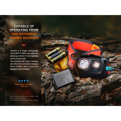 Fenix HL32RTBLCK - LED Punjiva čeona lampa LED/USB IP66 800 lm 300 h crno/narandžasta