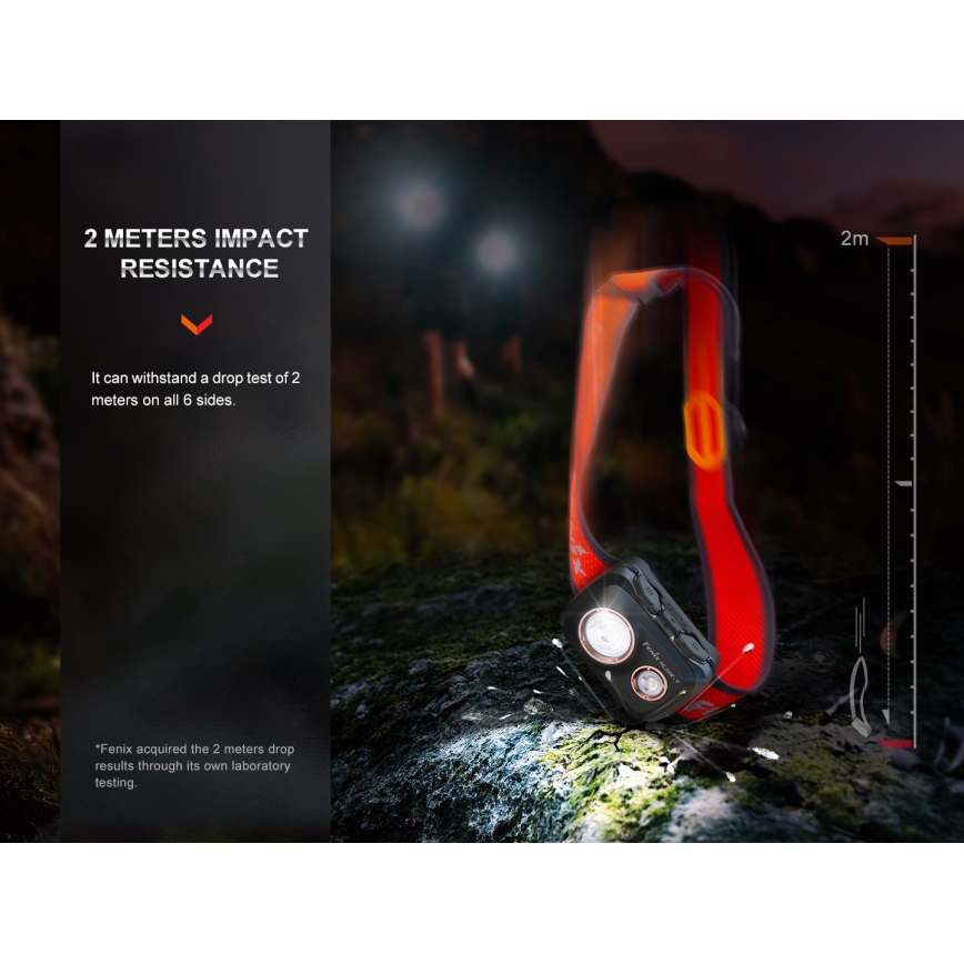 Fenix HL32RTBLCK - LED Punjiva čeona lampa LED/USB IP66 800 lm 300 h crno/narandžasta