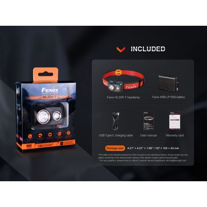 Fenix HL32RTBLCK - LED Punjiva čeona lampa LED/USB IP66 800 lm 300 h crno/narandžasta