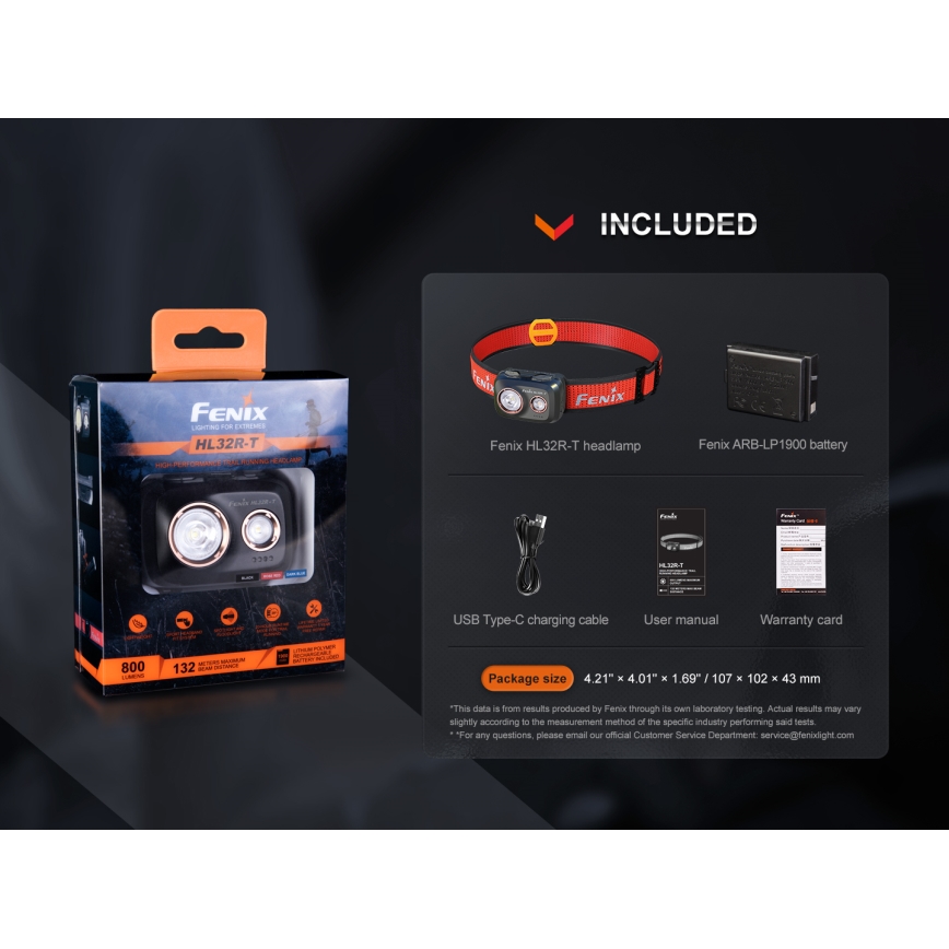 Fenix HL32RTRED - LED Punjiva čeona lampa LED/USB IP66 800 lm 300 h crveno/narandžasta
