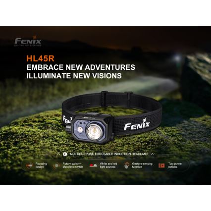Fenix HL45R - LED Prigušiva punjiva fokusirajuća čeona lampa LED/USB IP66 1000 Im 240 h crno
