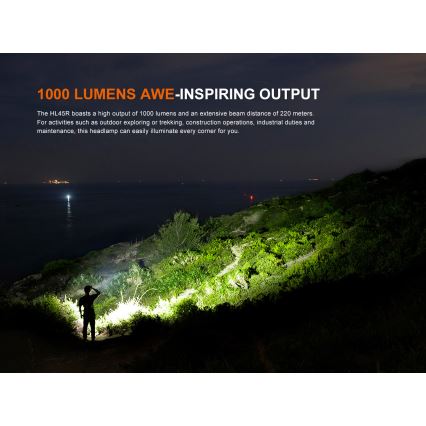 Fenix HL45R - LED Prigušiva punjiva fokusirajuća čeona lampa LED/USB IP66 1000 Im 240 h crno
